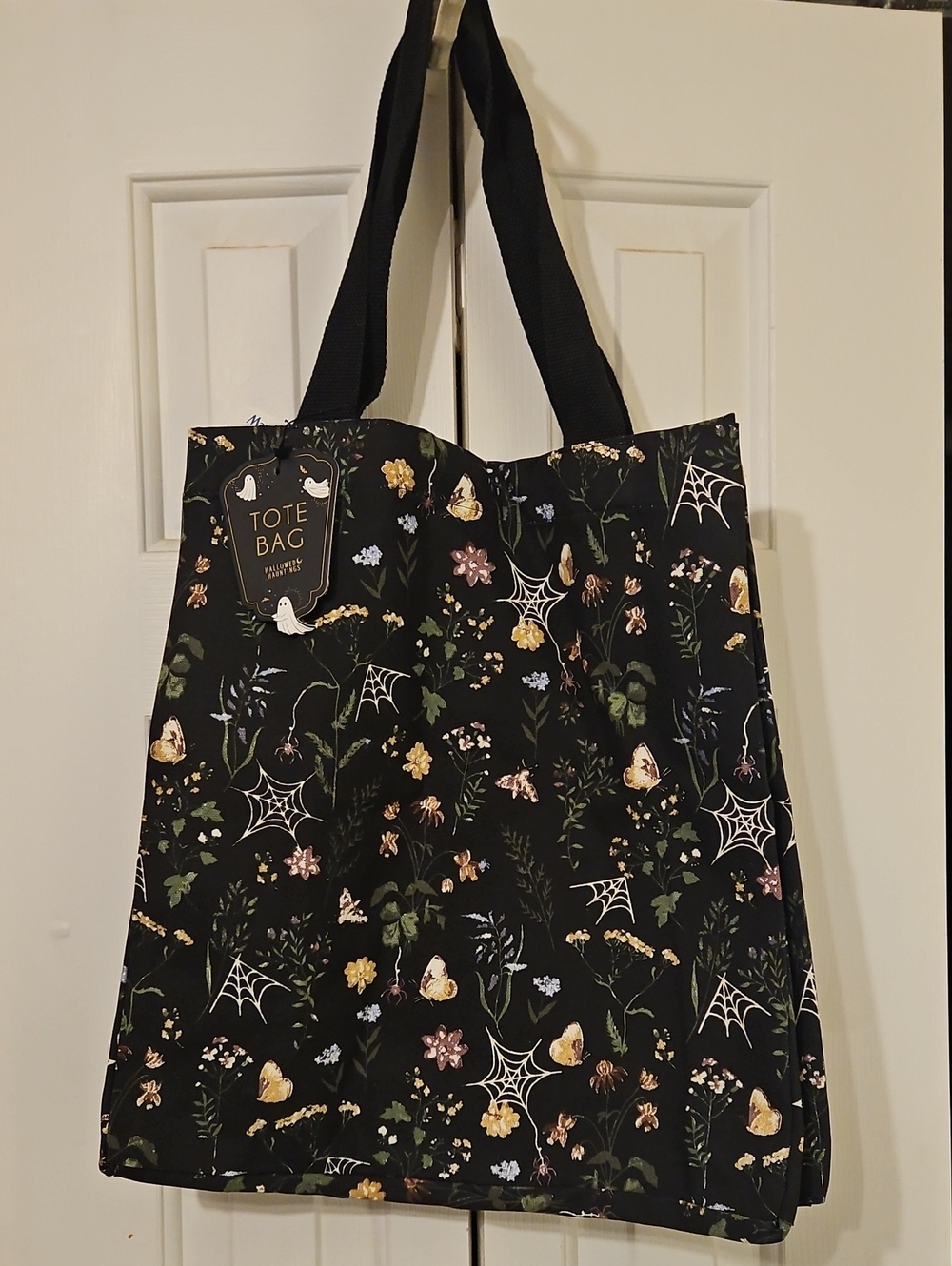 Halloween Botanical Spiderweb Floral Tote Bag NWT Cottage Goth